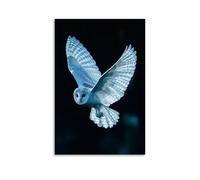 GFGPSALZU A Barn Owl Gliding Across The Night, Its Wings Swept with Luminous White Oil Strokes over Navy Silence. Fashionable Wall Decor - Hanging Art Poster And Mural24x36inch(60x90cm)