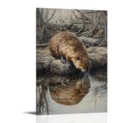 GFGPSALZU A Beaver Tail-slapping Imaginary Water on Hazel Brown Fashionable Wall Decor - Hanging Art Poster And Mural12x18inch(30x45cm)