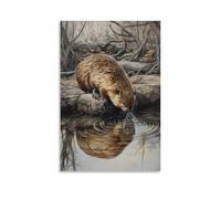 GFGPSALZU A Beaver Tail-slapping Imaginary Water on Hazel Brown Fashionable Wall Decor - Hanging Art Poster And Mural20x30inch(50x75cm)
