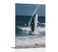 GFGPSALZU A Blue Whale Leaps Out of The Sea, Its Belly Reflecting A Double Rainbow, with Glowing Fish Hidden in The Waves Fashionable Wall Decor - Hanging Art Poster And Mural16x24inch(40x60cm)