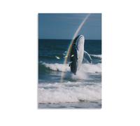 GFGPSALZU A Blue Whale Leaps Out of The Sea, Its Belly Reflecting A Double Rainbow, with Glowing Fish Hidden in The Waves Fashionable Wall Decor - Hanging Art Poster And Mural20x30inch(50x75cm)