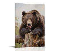 GFGPSALZU A Brown Bear Lies on A Stump, Licking Its Paws Fashionable Wall Decor - Hanging Art Poster And Mural20x30inch(50x75cm)