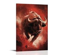 GFGPSALZU A Buffalo Charges Across A Crimson Backdrop, Its Body Frozen in A Thunderous Moment of Strength And Wild Will. Fashionable Wall Decor - Hanging Art Poster And Mural16x24inch(40x60cm)