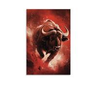 GFGPSALZU A Buffalo Charges Across A Crimson Backdrop, Its Body Frozen in A Thunderous Moment of Strength And Wild Will. Fashionable Wall Decor - Hanging Art Poster And Mural12x18inch(30x45cm)