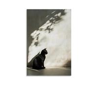 GFGPSALZU A Cat Sitting in Corner Shadow on Linen White Fashionable Wall Decor - Hanging Art Poster And Mural24x36inch(60x90cm)