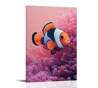 GFGPSALZU A Clownfish Swims near An Invisible Anemone on A Coral Pink Background, Its Stripes Bold Against The Soft Hue. Fashionable Wall Decor - Hanging Art Poster And Mural12x18inch(30x45cm)