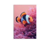 GFGPSALZU A Clownfish Swims near An Invisible Anemone on A Coral Pink Background, Its Stripes Bold Against The Soft Hue. Fashionable Wall Decor - Hanging Art Poster And Mural24x36inch(60x90cm)