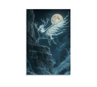 GFGPSALZU A Crystal-winged Deer Hovering Above Moonlit Cliffs As Wind Curls Around Its Antlers Fashionable Wall Decor - Hanging Art Poster And Mural16x24inch(40x60cm)