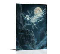 GFGPSALZU A Crystal-winged Deer Hovering Above Moonlit Cliffs As Wind Curls Around Its Antlers Fashionable Wall Decor - Hanging Art Poster And Mural16x24inch(40x60cm)