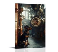 GFGPSALZU A Dachsund Engineer Measuring Copper Pipes in A Steam-powered Factory Interior Fashionable Wall Decor - Hanging Art Poster And Mural16x24inch(40x60cm)