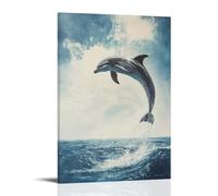 GFGPSALZU A Dolphin Breaching Toward The Sky, The Arc Brushed in Ocean Blues on A Background of Infinite Calm. Fashionable Wall Decor - Hanging Art Poster And Mural24x36inch(60x90cm)