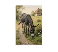 GFGPSALZU A Donkey Lowering Its Head to Eat Wild Grass by The Road, Tail Chasing Flies Fashionable Wall Decor - Hanging Art Poster And Mural08x12inch(20x30cm)