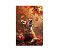 GFGPSALZU A Fox Cub Yawning Under A Maple Tree, Autumn Leaves Glowing Against A Faded Cinnamon Sky. Fashionable Wall Decor - Hanging Art Poster And Mural12x18inch(30x45cm)