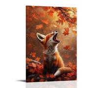 GFGPSALZU A Fox Cub Yawning Under A Maple Tree, Autumn Leaves Glowing Against A Faded Cinnamon Sky. Fashionable Wall Decor - Hanging Art Poster And Mural20x30inch(50x75cm)