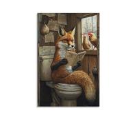 GFGPSALZU A Fox Sips Coffee on The Toilet While Reading Gossip About Rival Hens in The Coop. Fashionable Wall Decor - Hanging Art Poster And Mural12x18inch(30x45cm)