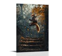 GFGPSALZU A Fox Wearing Headphones Ollies over A Set of Stairs, Music Notes Trailing in The Air. Fashionable Wall Decor - Hanging Art Poster And Mural24x36inch(60x90cm)