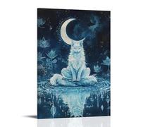 GFGPSALZU A Frost Kitsune Meditating Above A Lake of Mirrors Under Crescent Moon Fashionable Wall Decor - Hanging Art Poster And Mural08x12inch(20x30cm)