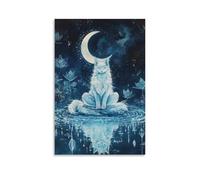 GFGPSALZU A Frost Kitsune Meditating Above A Lake of Mirrors Under Crescent Moon Fashionable Wall Decor - Hanging Art Poster And Mural24x36inch(60x90cm)
