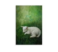 GFGPSALZU A Gentle Lamb Napping on A Sprawling Field of Early Spring Green, Cradled by The Silence of New Life. Fashionable Wall Decor - Hanging Art Poster And Mural24x36inch(60x90cm)