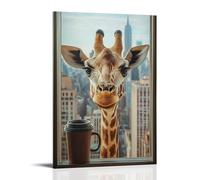GFGPSALZU A Giraffe Peeking through A City High-rise Window with Binoculars And Coffee Mug Fashionable Wall Decor - Hanging Art Poster And Mural12x18inch(30x45cm)