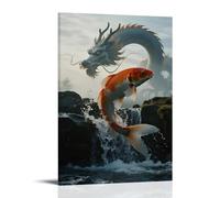 GFGPSALZU A Koi Fish Surges Against The Current through A Waterfall, Scales Sparking, with A Dragon's Shadow Hidden in The Mist Fashionable Wall Decor - Hanging Art Poster And Mural24x36inch(60x90cm)