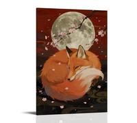 GFGPSALZU A Nine-tailed Fox Curls Under The Full Moon, Its Fluffy Tail Glowing Faintly, with Cherry Blossoms Floating Around Fashionable Wall Decor - Hanging Art Poster And Mural20x30inch(50x75cm)