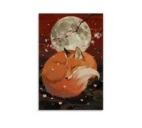 GFGPSALZU A Nine-tailed Fox Curls Under The Full Moon, Its Fluffy Tail Glowing Faintly, with Cherry Blossoms Floating Around Fashionable Wall Decor - Hanging Art Poster And Mural08x12inch(20x30cm)