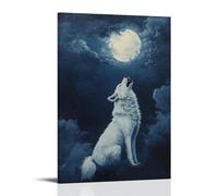 GFGPSALZU A Solitary White Wolf Howling at An Invisible Moon, Captured Against A Rich Midnight Navy Expanse of Endless Night. Fashionable Wall Decor - Hanging Art Poster And Mural12x18inch(30x45cm)