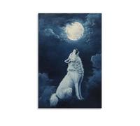 GFGPSALZU A Solitary White Wolf Howling at An Invisible Moon, Captured Against A Rich Midnight Navy Expanse of Endless Night. Fashionable Wall Decor - Hanging Art Poster And Mural20x30inch(50x75cm)