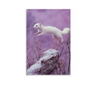 GFGPSALZU A Stoat in Winter Coat Bounds over A Soft Lavender Canvas, White-on-purple Like Purity Leaping Across Dusk. Fashionable Wall Decor - Hanging Art Poster And Mural08x12inch(20x30cm)