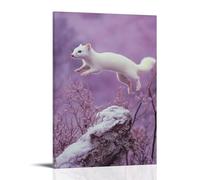 GFGPSALZU A Stoat in Winter Coat Bounds over A Soft Lavender Canvas, White-on-purple Like Purity Leaping Across Dusk. Fashionable Wall Decor - Hanging Art Poster And Mural20x30inch(50x75cm)
