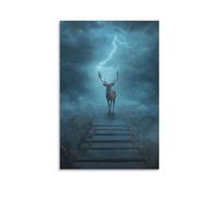 GFGPSALZU A Thunder Deer Caught between Lightning Bolts on A Floating Bridge Fashionable Wall Decor - Hanging Art Poster And Mural12x18inch(30x45cm)