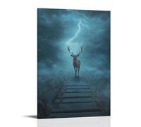 GFGPSALZU A Thunder Deer Caught between Lightning Bolts on A Floating Bridge Fashionable Wall Decor - Hanging Art Poster And Mural08x12inch(20x30cm)