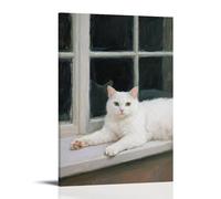 GFGPSALZU A White Cat Lies on The Windowsill, Paw over The Edge Fashionable Wall Decor - Hanging Art Poster And Mural20x30inch(50x75cm)
