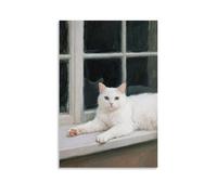 GFGPSALZU A White Cat Lies on The Windowsill, Paw over The Edge Fashionable Wall Decor - Hanging Art Poster And Mural20x30inch(50x75cm)