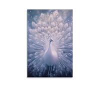 GFGPSALZU A White Peacock Spreading Its Feathers Under Soft Pearlescent Light, Centered on A Misty Backdrop. Fashionable Wall Decor - Hanging Art Poster And Mural16x24inch(40x60cm)