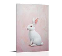 GFGPSALZU A White Rabbit Sits Upright on A Soft Pink Background, Ears Extended As If Listening to The Sound of Silence. Fashionable Wall Decor - Hanging Art Poster And Mural16x24inch(40x60cm)