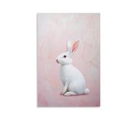 GFGPSALZU A White Rabbit Sits Upright on A Soft Pink Background, Ears Extended As If Listening to The Sound of Silence. Fashionable Wall Decor - Hanging Art Poster And Mural20x30inch(50x75cm)