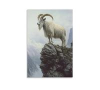 GFGPSALZU A Wild Goat Standing Atop Rocky Cliffs, Beard Fluttering Under A Muted Ash-blue Sky of Solitude. Fashionable Wall Decor - Hanging Art Poster And Mural20x30inch(50x75cm)