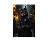 GFGPSALZU A Wolf Constable Adjusting His Brass Buttons before Patrolling A Quiet Candlelit Alley Fashionable Wall Decor - Hanging Art Poster And Mural24x36inch(60x90cm)