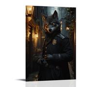 GFGPSALZU A Wolf Constable Adjusting His Brass Buttons before Patrolling A Quiet Candlelit Alley Fashionable Wall Decor - Hanging Art Poster And Mural12x18inch(30x45cm)