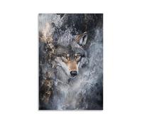 GFGPSALZU A Wolf Turning Its Head, Eyes Locked on Viewer, Body Fading Into Granite Gray Fashionable Wall Decor - Hanging Art Poster And Mural24x36inch(60x90cm)