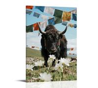 GFGPSALZU A Yak Ruminating Under Prayer Flags, Prayer Beads Hanging on Its Horns, Snow Lotus Blooming Beside Its Hooves Fashionable Wall Decor - Hanging Art Poster And Mural20x30inch(50x75cm)