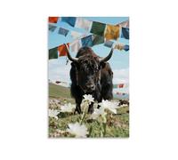 GFGPSALZU A Yak Ruminating Under Prayer Flags, Prayer Beads Hanging on Its Horns, Snow Lotus Blooming Beside Its Hooves Fashionable Wall Decor - Hanging Art Poster And Mural20x30inch(50x75cm)