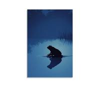 GFGPSALZU Abstractly Reduced Frog Silhouette Sitting in A Pond of Simple Blue Gradient Shapes Fashionable Wall Decor - Hanging Art Poster And Mural08x12inch(20x30cm)