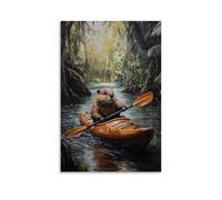 GFGPSALZU Animal Oil Painting- A Beaver Freestyle Kayaking Across Wild Jungle Rivers Fashionable Wall Decor - Hanging Art Poster And Mural16x24inch(40x60cm)