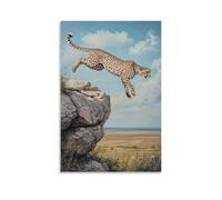 GFGPSALZU Animal Oil Painting- A Cheetah Base-jumping from A Rocky Outcrop over A Savannah Below Fashionable Wall Decor - Hanging Art Poster And Mural20x30inch(50x75cm)