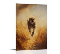 GFGPSALZU Animal Oil Painting- A Cheetah Leading A Marathon through Golden Savannah, Wind in Its Whiskers Fashionable Wall Decor - Hanging Art Poster And Mural16x24inch(40x60cm)