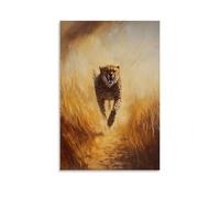 GFGPSALZU Animal Oil Painting- A Cheetah Leading A Marathon through Golden Savannah, Wind in Its Whiskers Fashionable Wall Decor - Hanging Art Poster And Mural08x12inch(20x30cm)