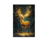 GFGPSALZU Animal Oil Painting A Forest Spirit Deer with Glowing Antlers Steps Through The Silence of Time Fashionable Wall Decor - Hanging Art Poster And Mural24x36inch(60x90cm)